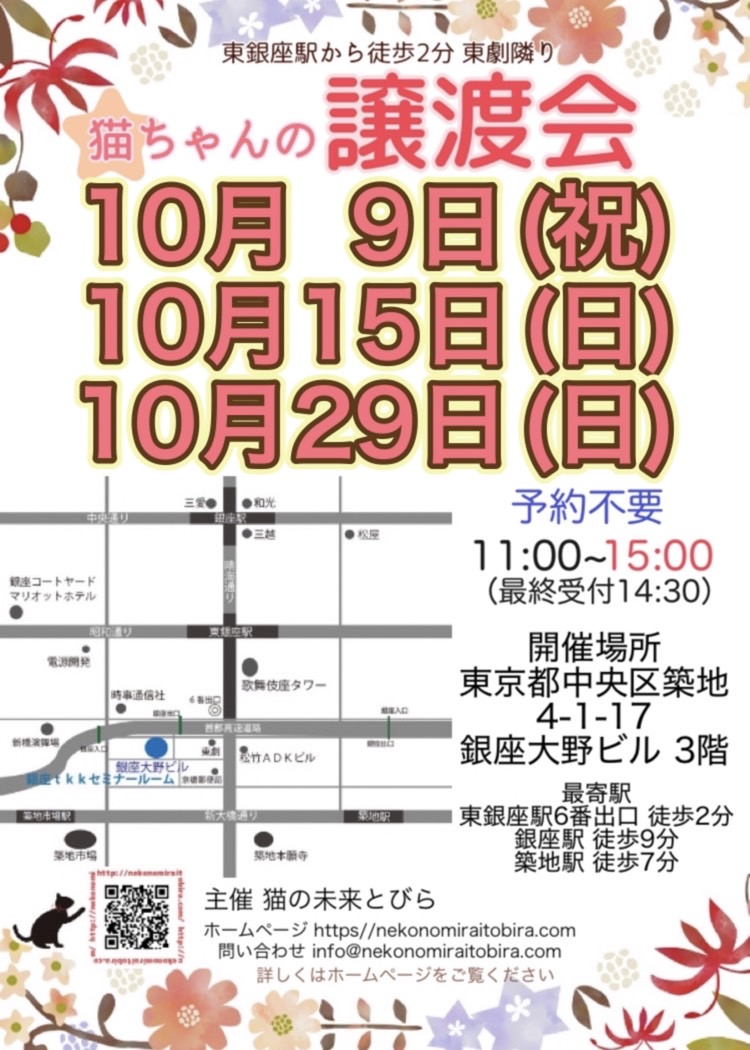 <center>猫の未来とびら譲渡会in東銀座</center>